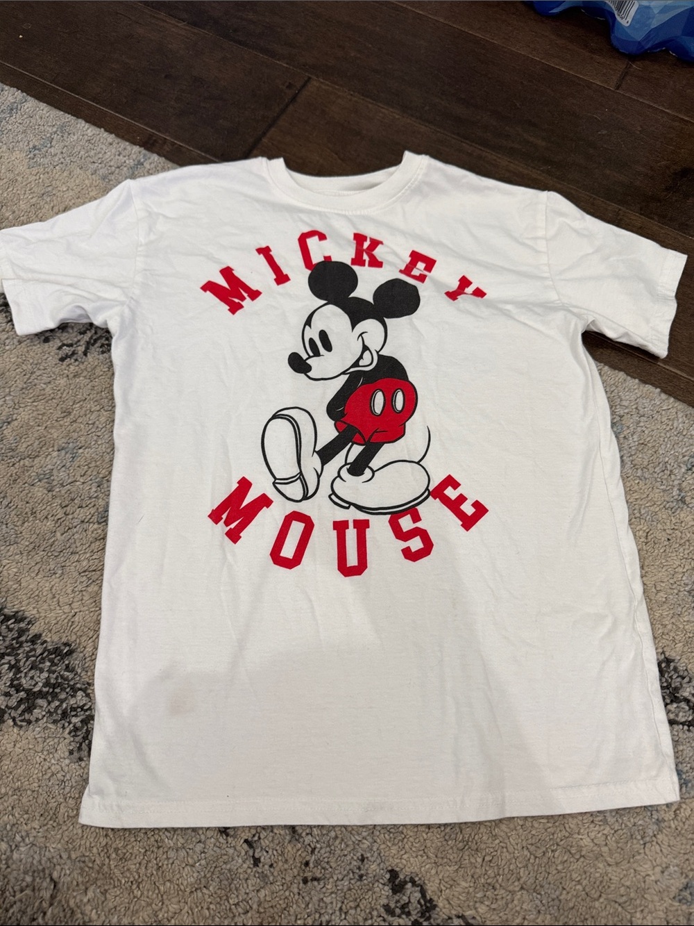 Disney Mickey Mouse White Tee with Red and Black Graphic See Stain